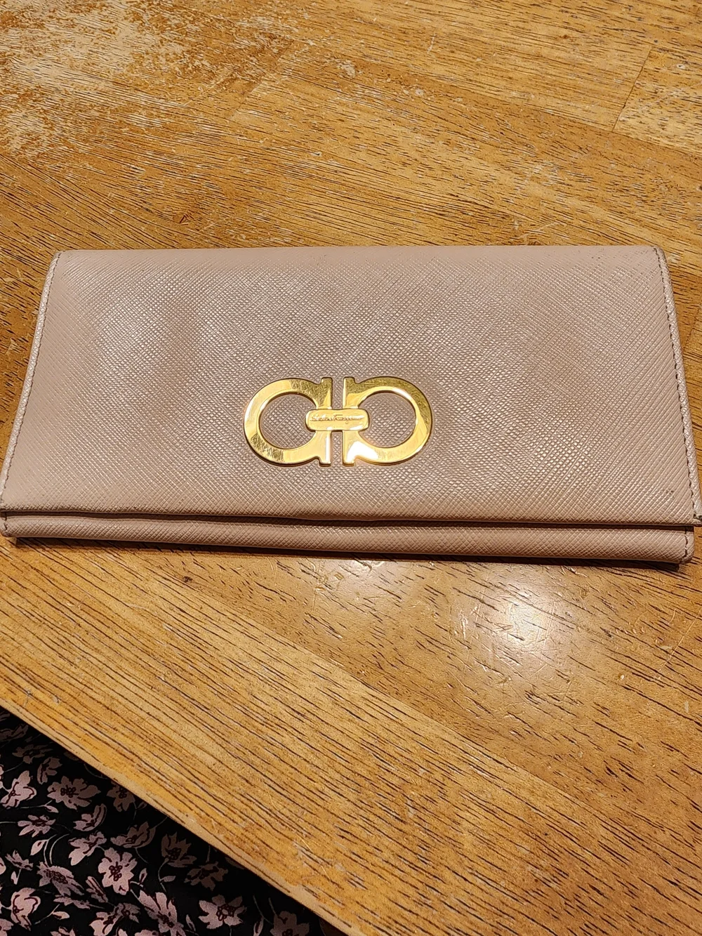 Salvatore Ferragamo Gancini long wallet pale pink With Gold Hardware